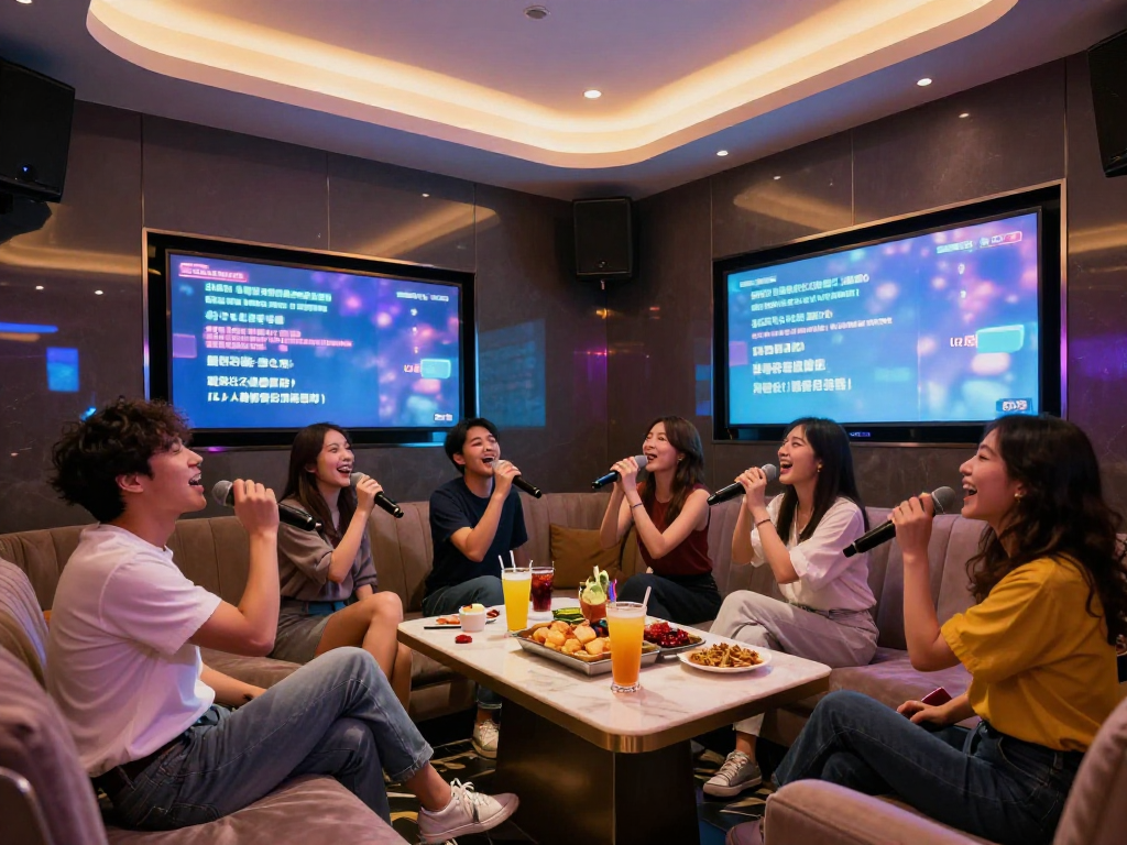 강남 가라오케 gangnam-karaoke.kr에서 친구들과 함께 즐거운 노래를 부르는 모습