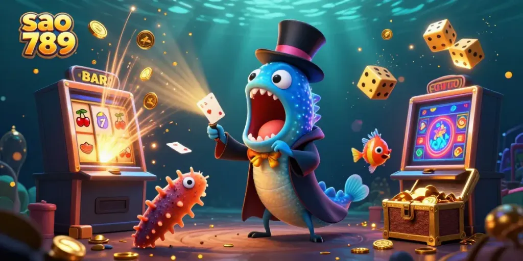 Engage with the captivating magic of sao 789 in this vibrant underwater casino fantasy scene.