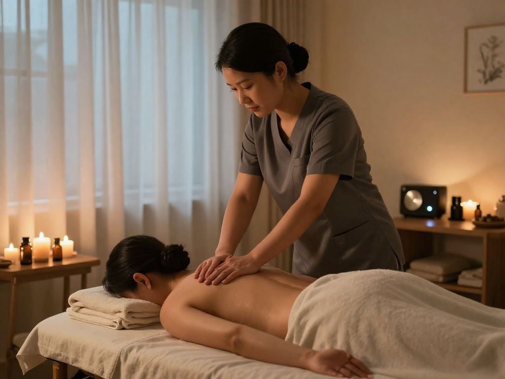 Experience professional 강동구출장마사지 in a tranquil home setting with candles and soothing ambiance.