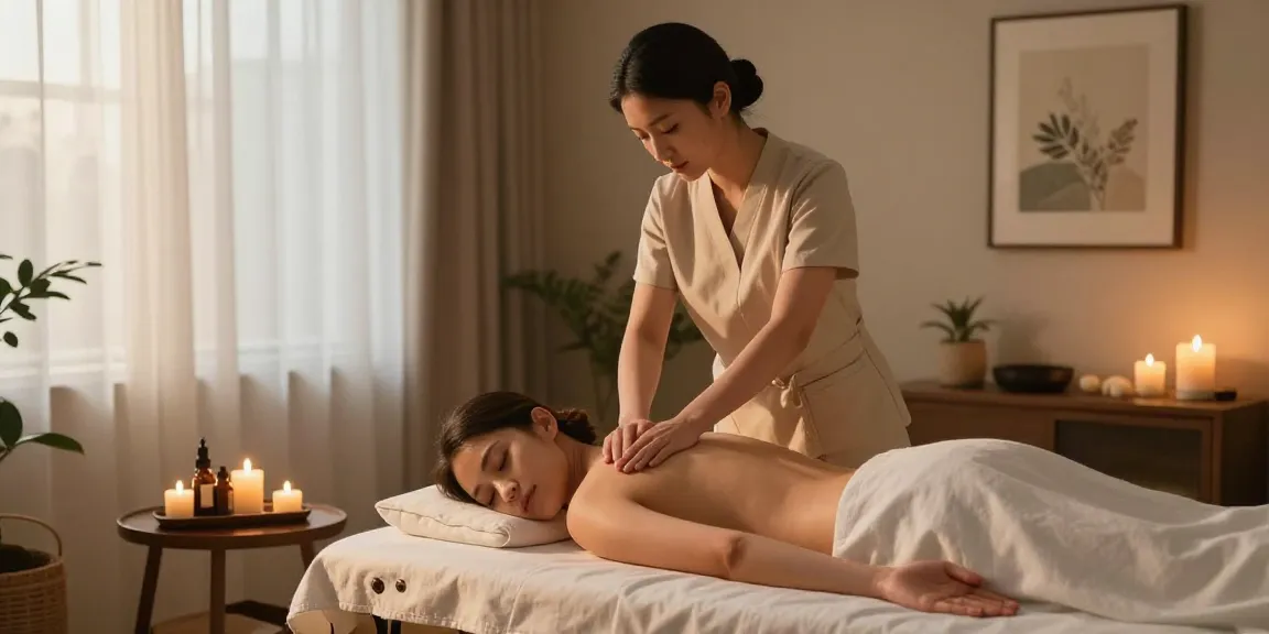 Relaxing 용인출장안마 experience with a skilled therapist providing soothing massage in a serene home environment.