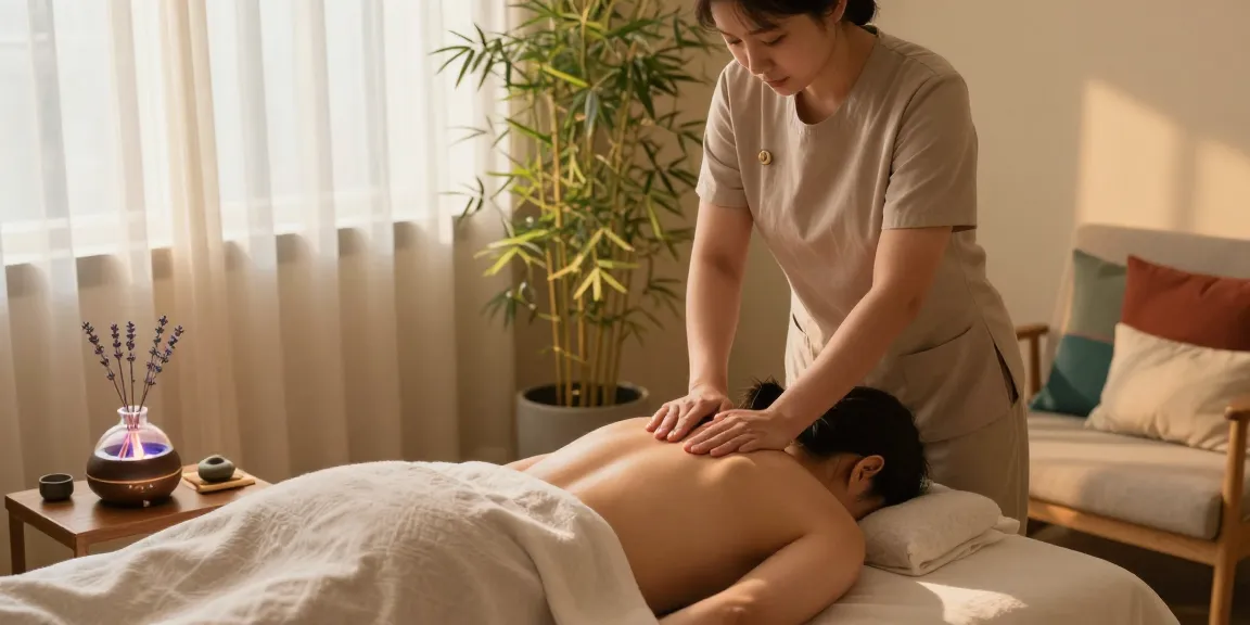 Relaxing massage therapy room highlighting 수원출장안마 with soothing ambiance and essential oils.