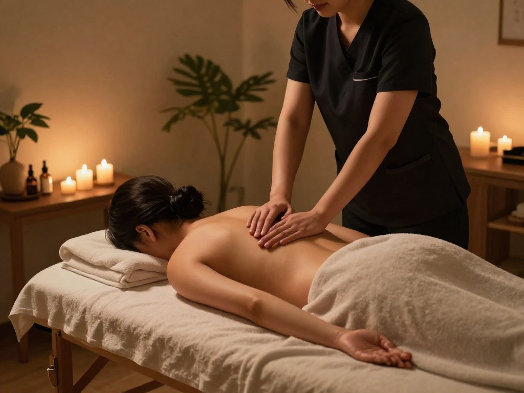 Relaxing 서울출장마사지 experience in a serene home environment with a therapist and calming ambiance.