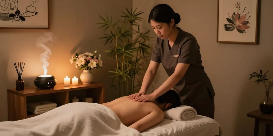 Professional 동탄출장안마 massage session in a tranquil spa setting with essential oils and soft lighting.