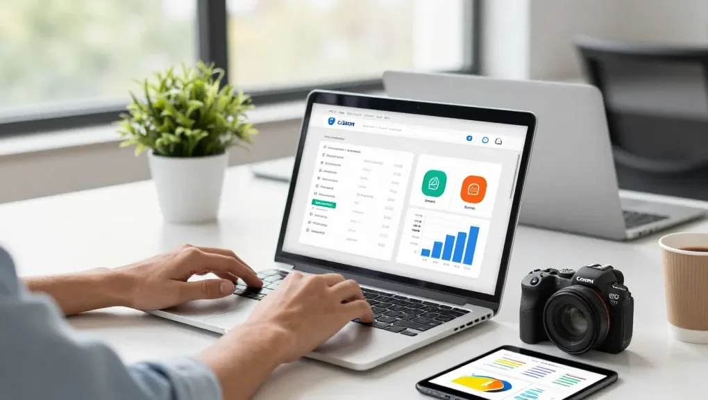 링크모음 관리하는 디지털 작업 공간에서 전문적이고 현대적인 분위기