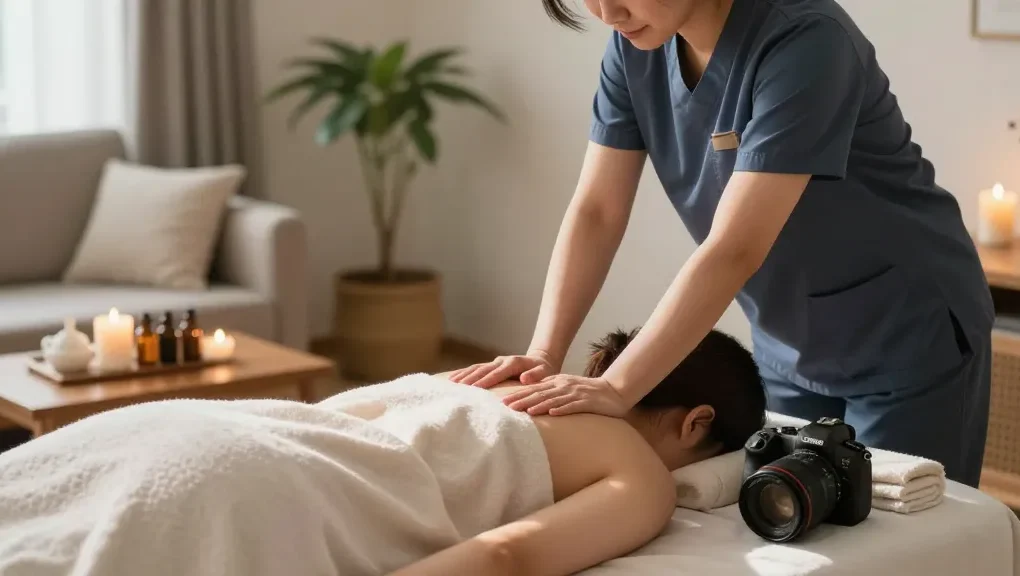 Client receiving 오산출장안마 in a tranquil home setting with professional massage therapy.