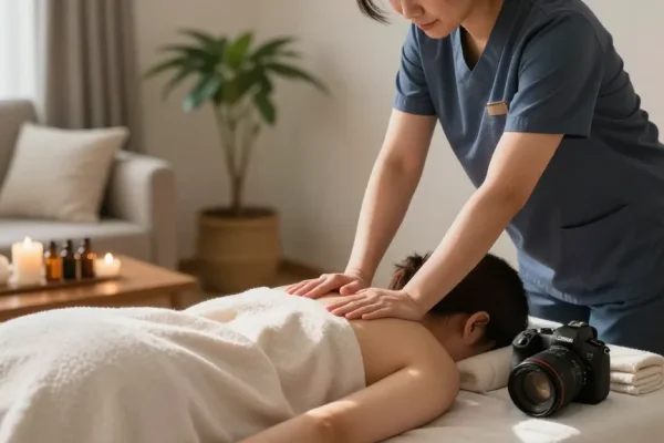 Client receiving 오산출장안마 in a tranquil home setting with professional massage therapy.