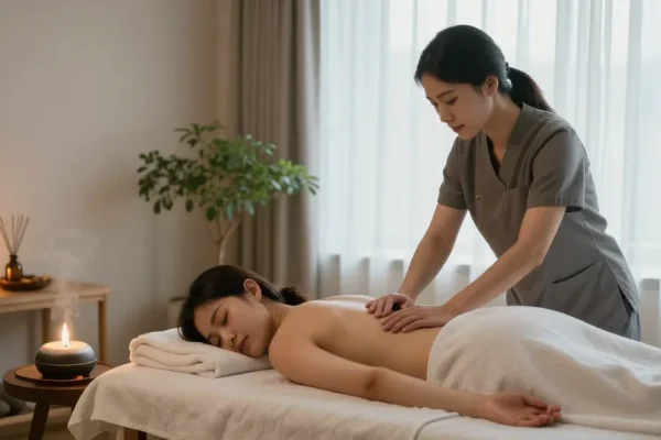 용인출장안마 고객을 위한 아늑한 스파 마사지 장면
