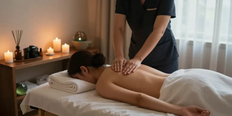 용인출장마사지로 편안하게 마사지 받고 있는 모습의 스파 환경